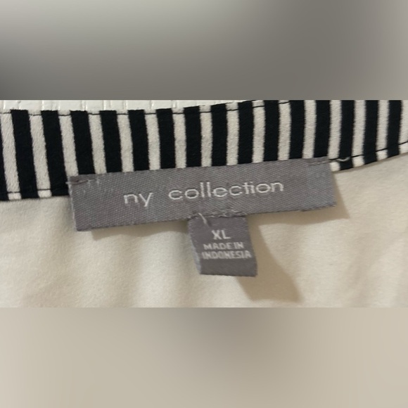 NY Collection Women's White Blouse with Black Stripes and Zipper - Picture 3 of 3